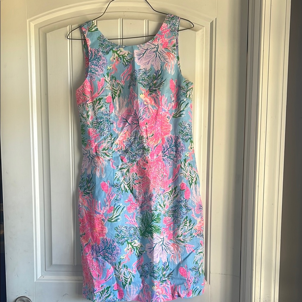 Lilly Pulitzer Pink and Blue Sleeveless Sheath Dress Knee-Length for Casual Wear